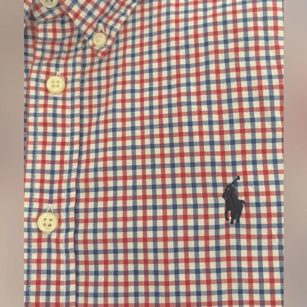 Ralph Lauren Boys 100% Cotton button down shirt Blue Red White Collegiate preppy